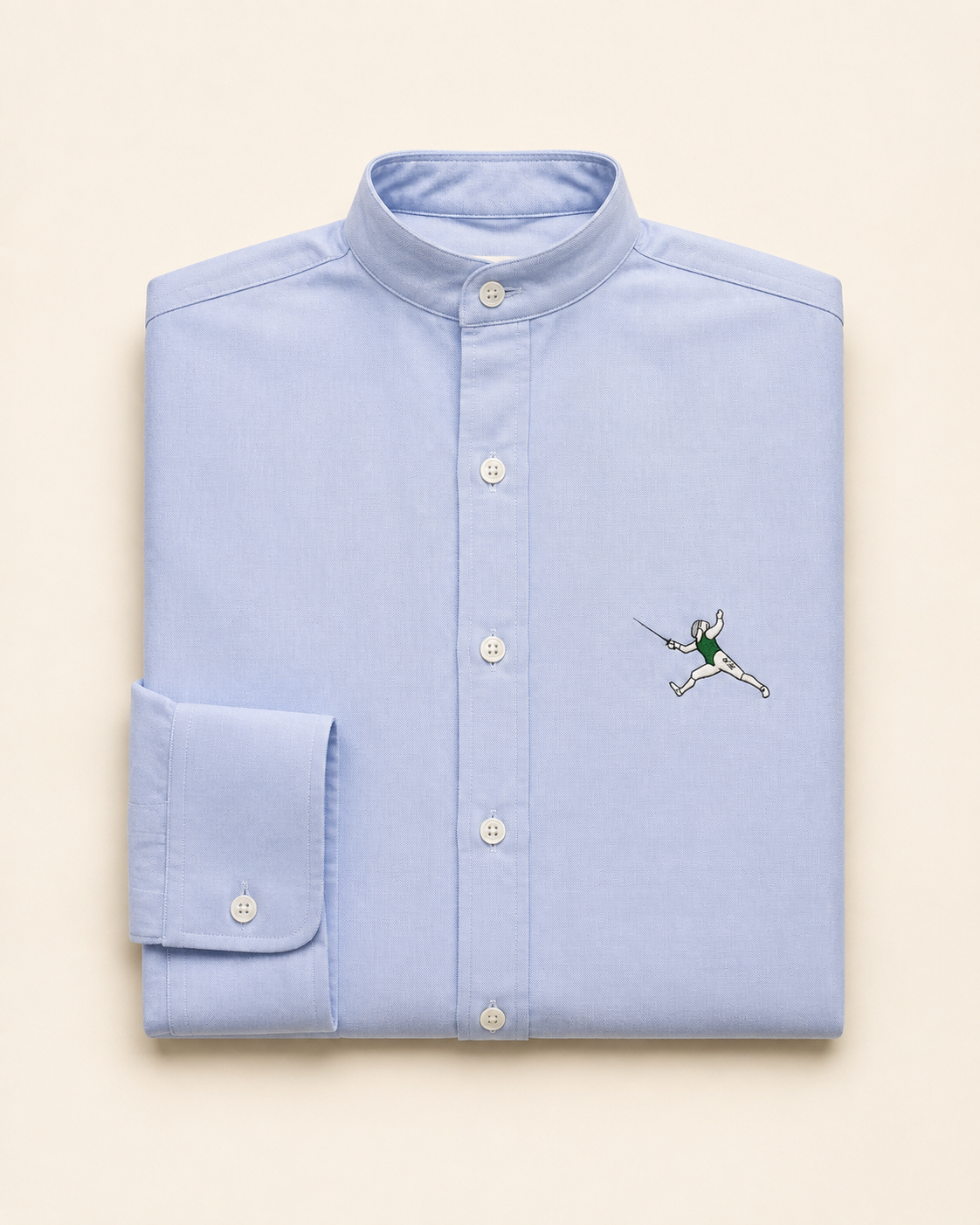 Relaxed Mandarin Collar Oxford- "Ivy Blue"