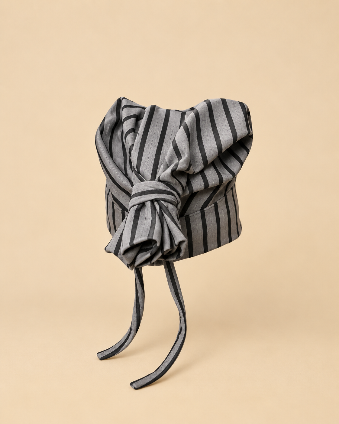 Varsity Issue Tie-Knot Beanie "Grey & Black Pinstripe"-3