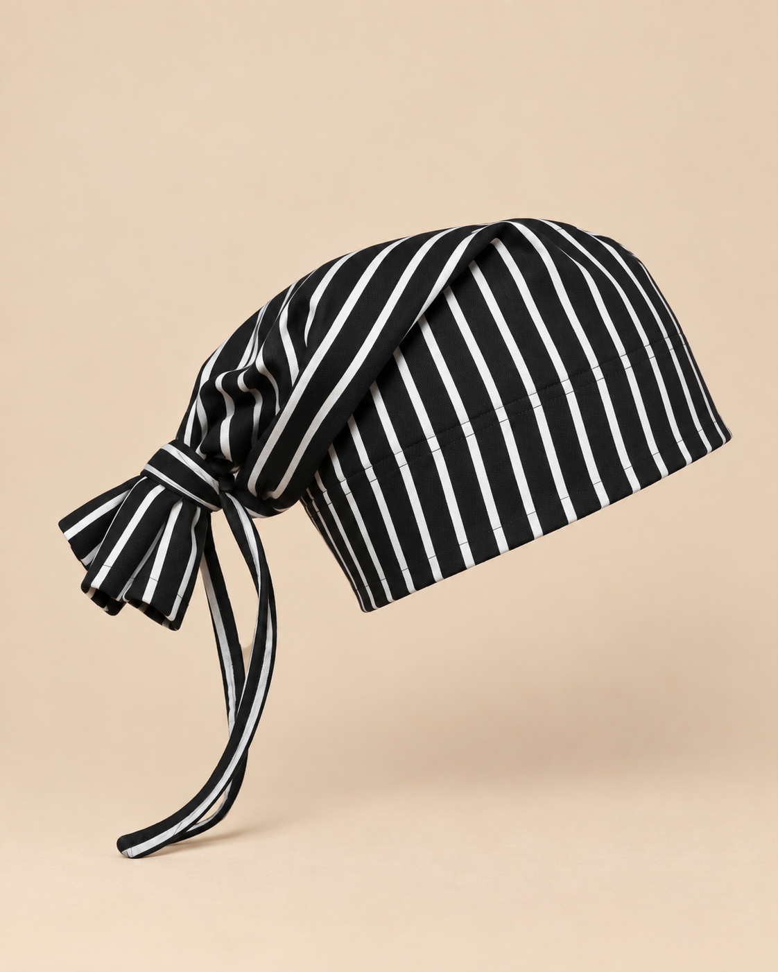 Varsity Issue Tie-Knot Beanie "Black & White Pinstripe"