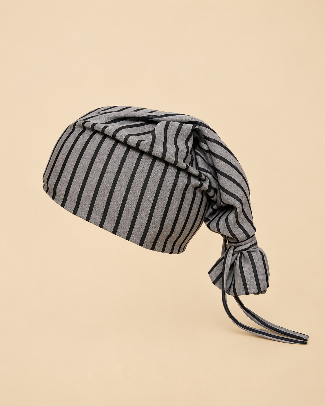 Varsity Issue Tie-Knot Beanie "Grey & Black Pinstripe"