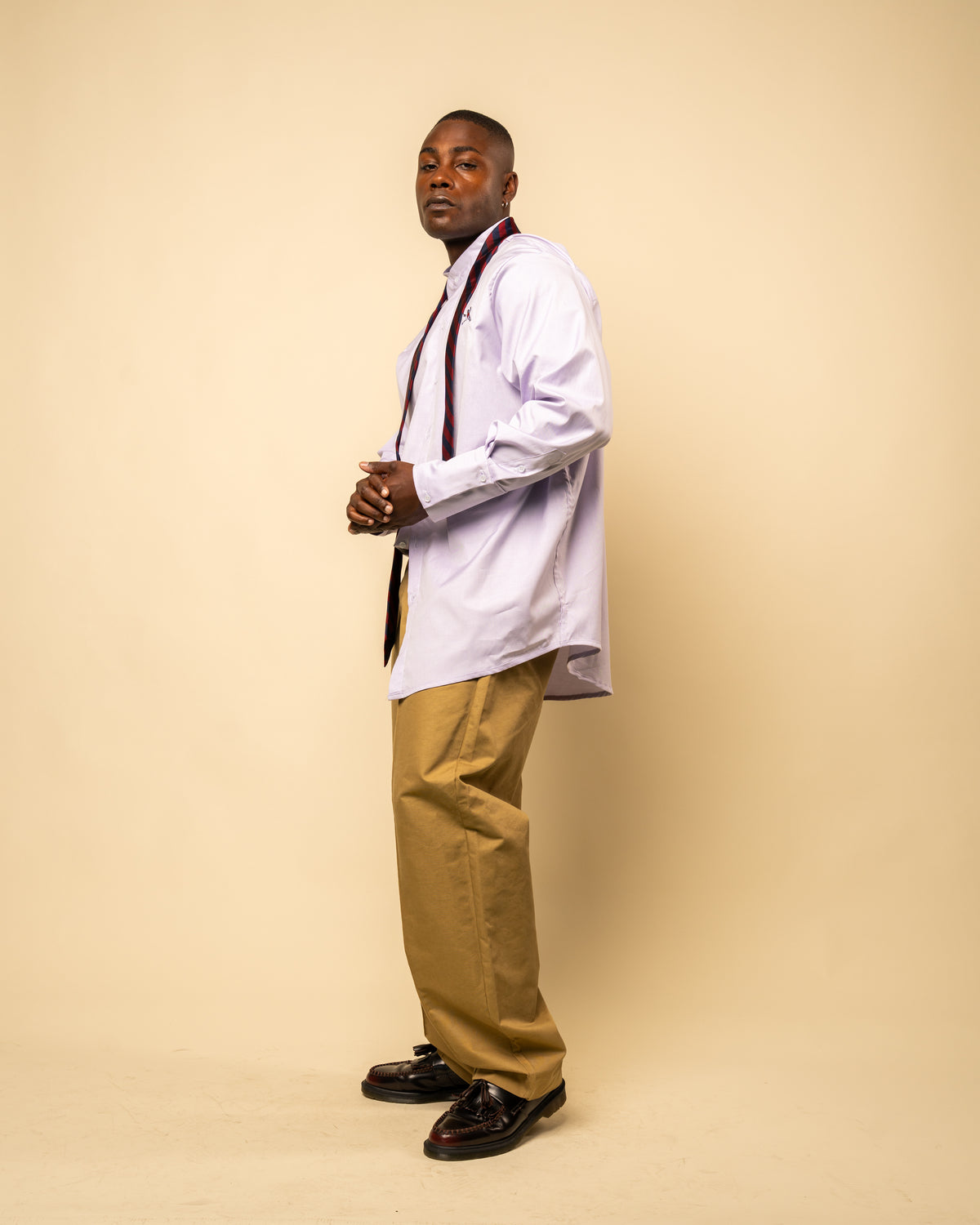 Relaxed Mandarin Collar Oxford- " Lavender"-4