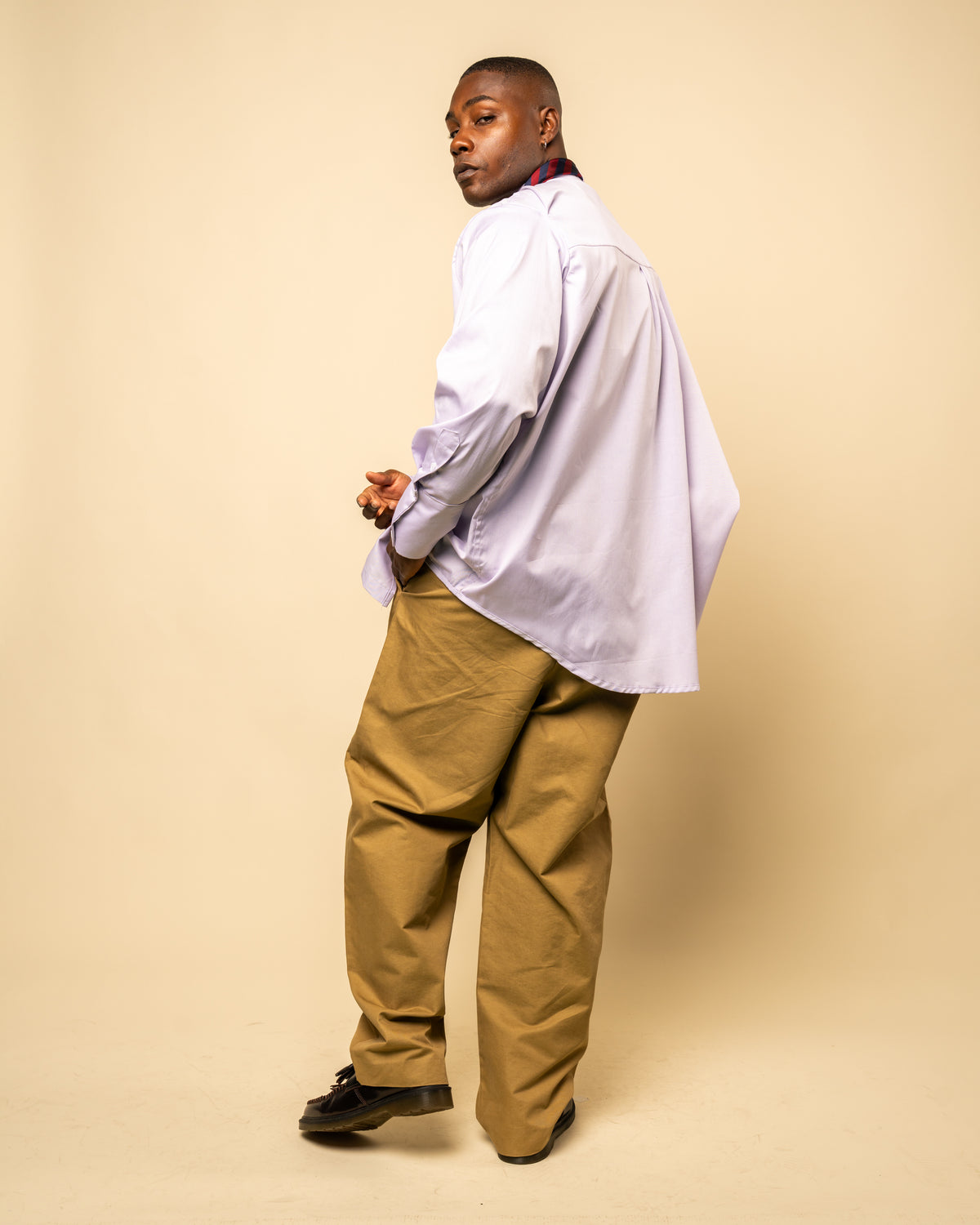 Relaxed Mandarin Collar Oxford- " Lavender"-5