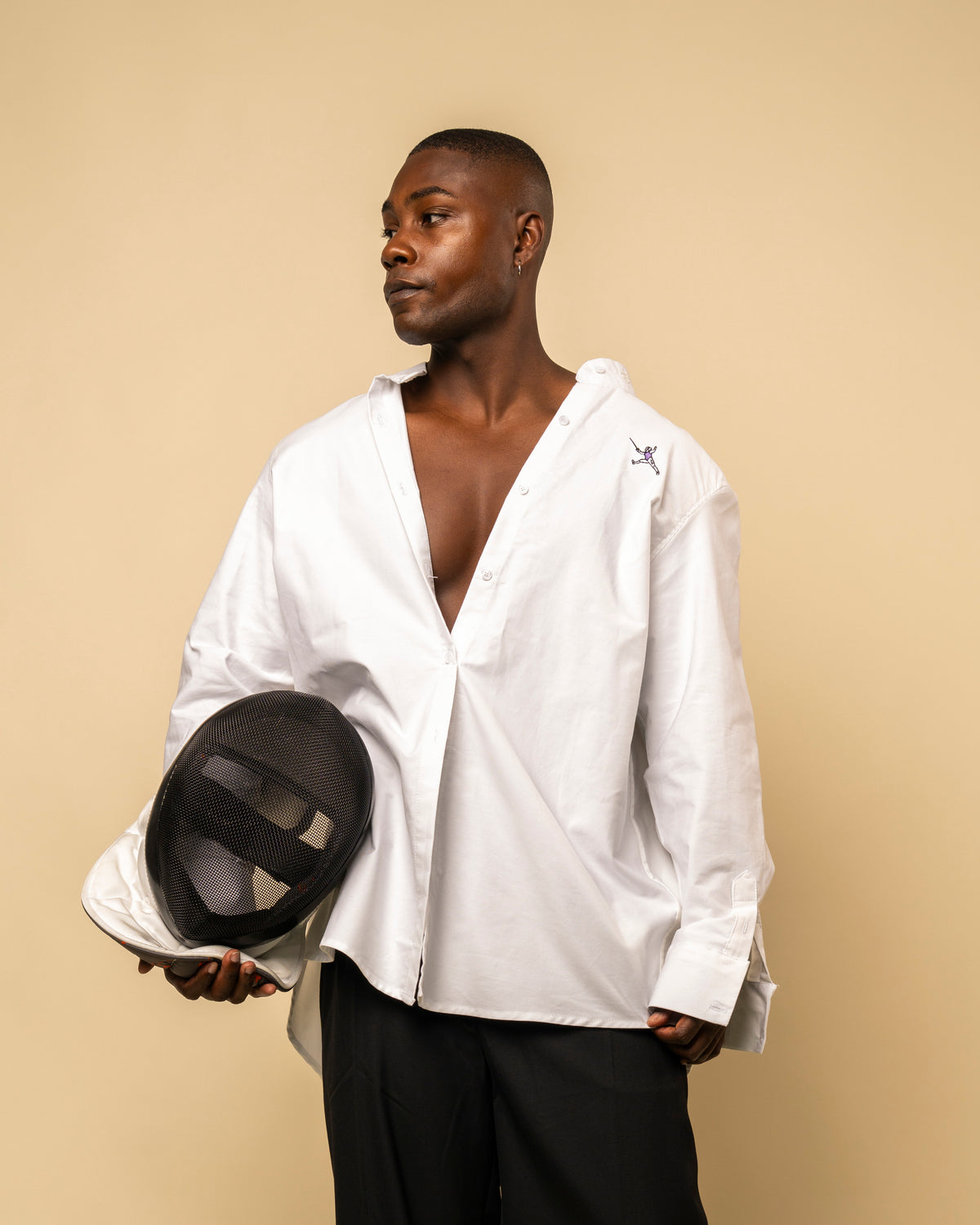 Relaxed Mandarin Collar Oxford- "White"