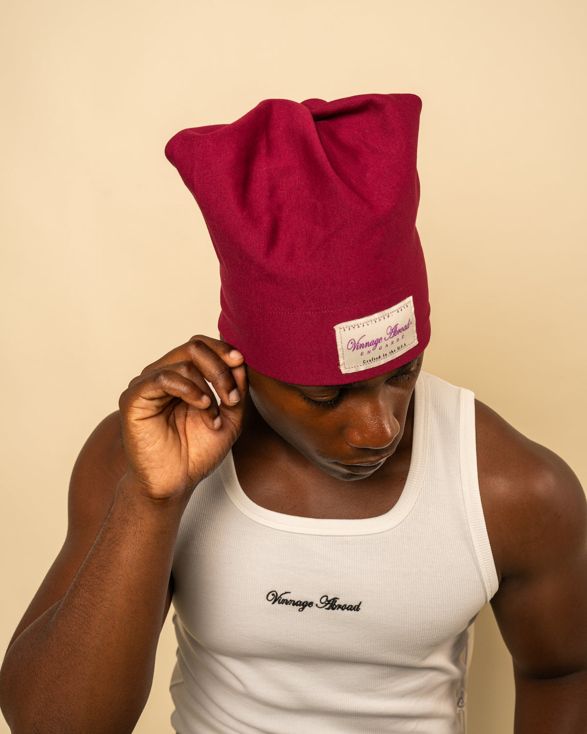 Varsity Issue Tie-Knot Beanie "Burgundy"-4