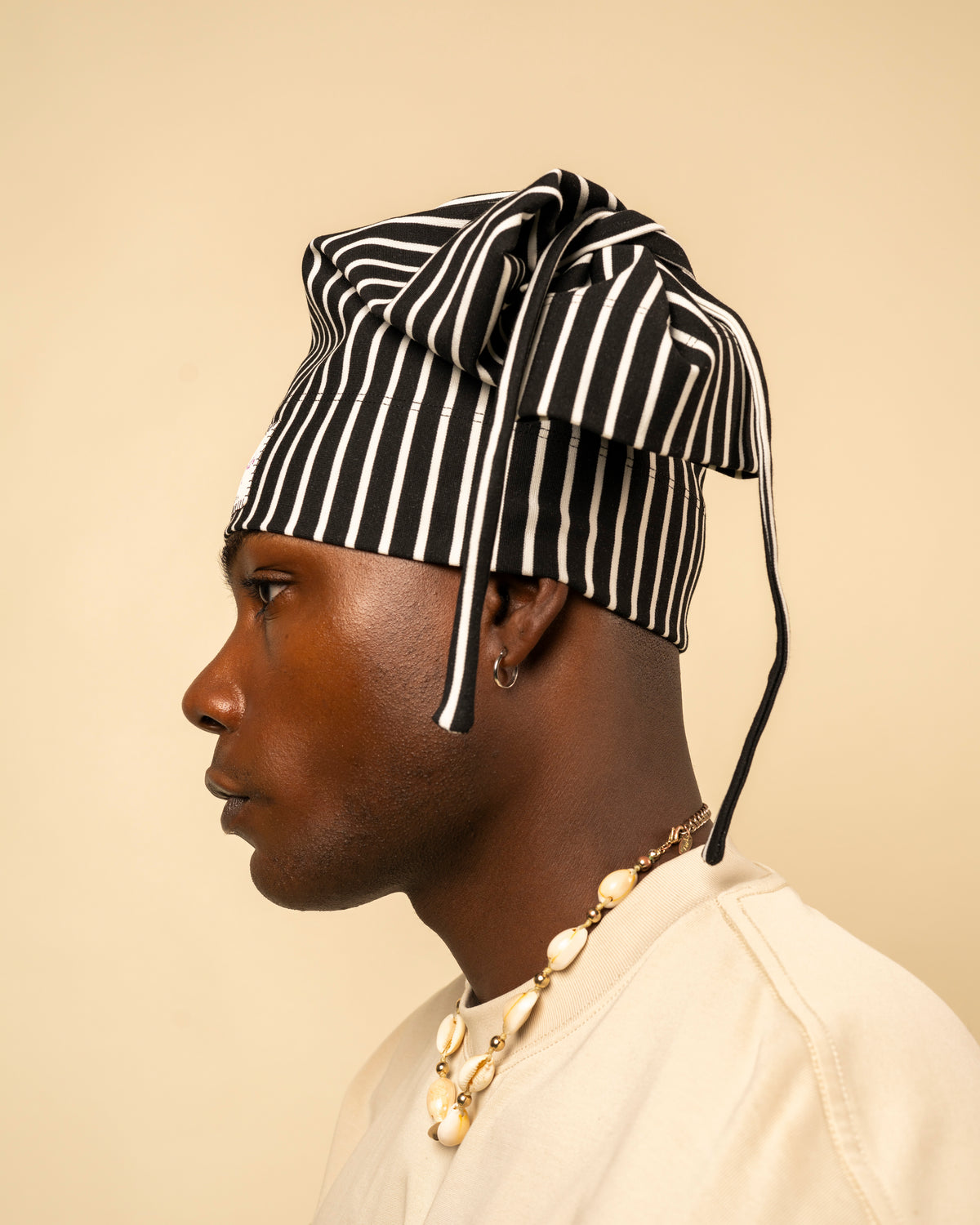 Varsity Issue Tie-Knot Beanie "Black & White Pinstripe"-5